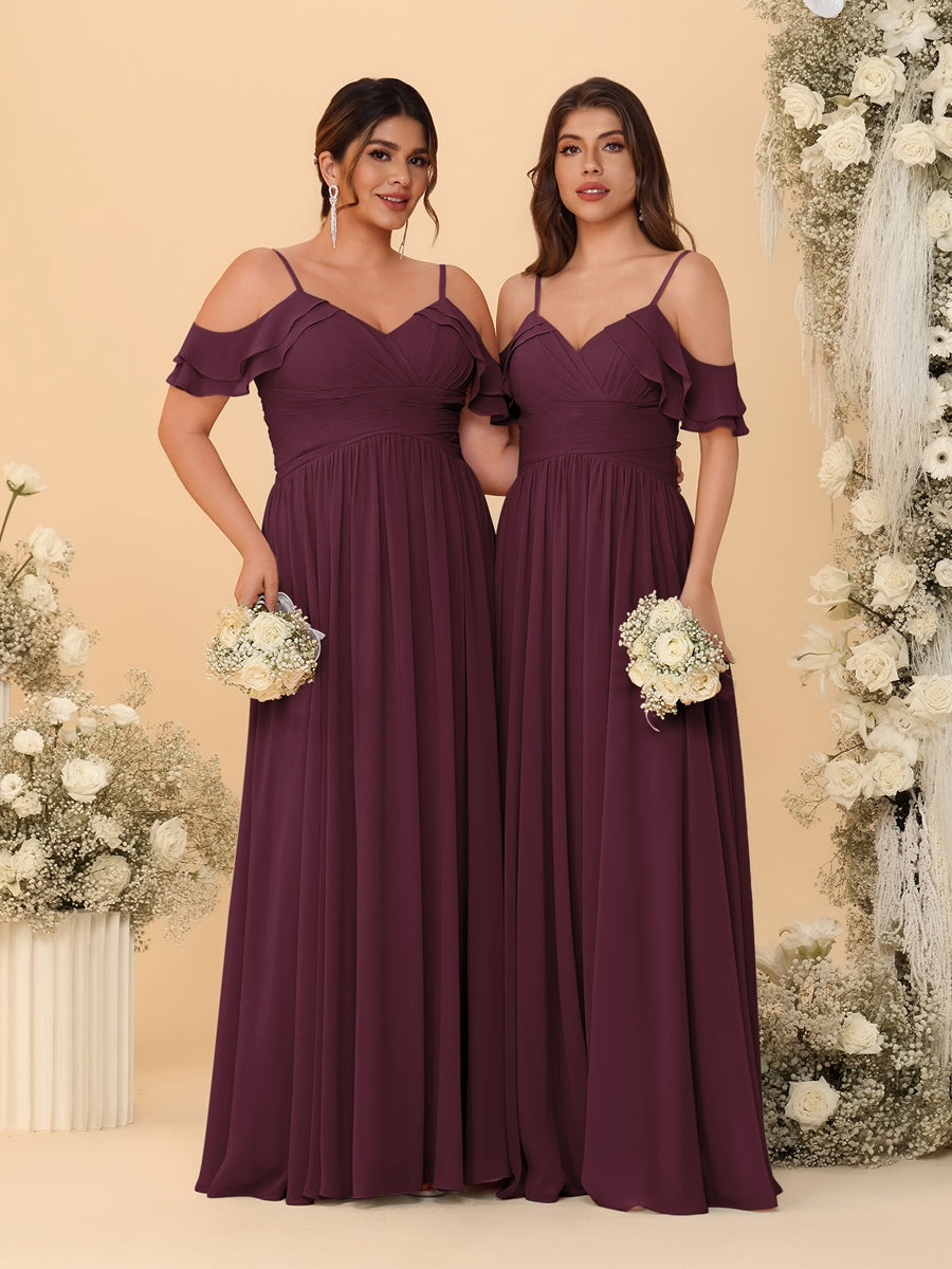 A-Line/Princess V-Neck Spaghetti Straps Chiffon Ruched Bridesmaid Dresses - 이미지 13