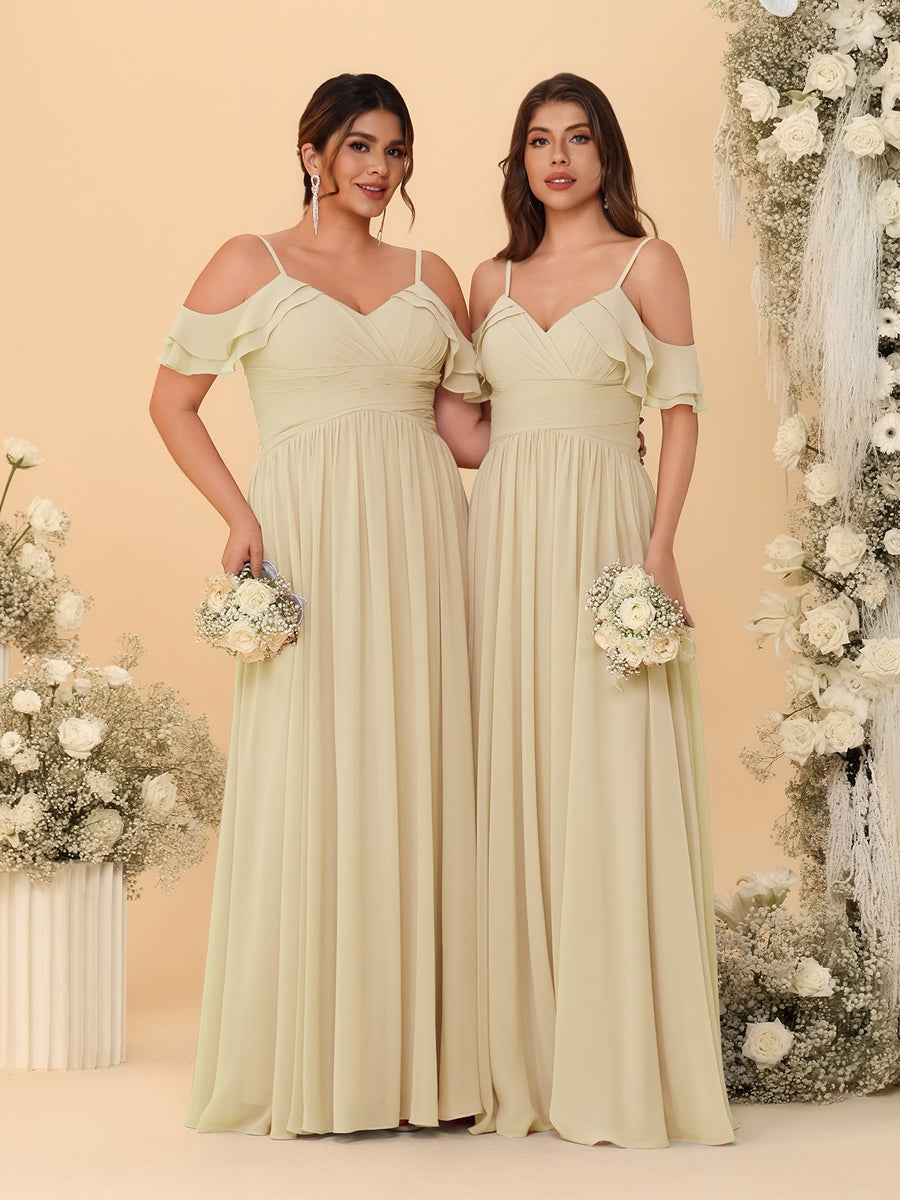 A-Line/Princess V-Neck Spaghetti Straps Chiffon Ruched Bridesmaid Dresses - 이미지 16