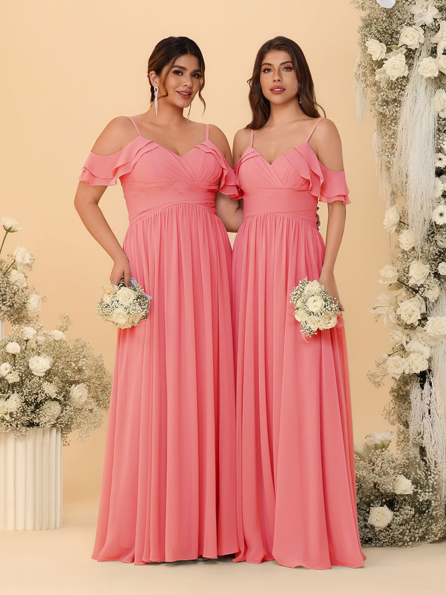 A-Line/Princess V-Neck Spaghetti Straps Chiffon Ruched Bridesmaid Dresses - 이미지 17