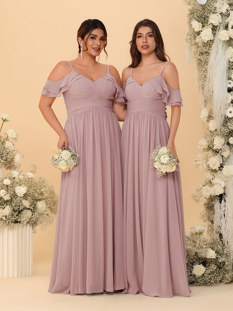 A-Line/Princess V-Neck Spaghetti Straps Chiffon Ruched Bridesmaid Dresses - 이미지 21