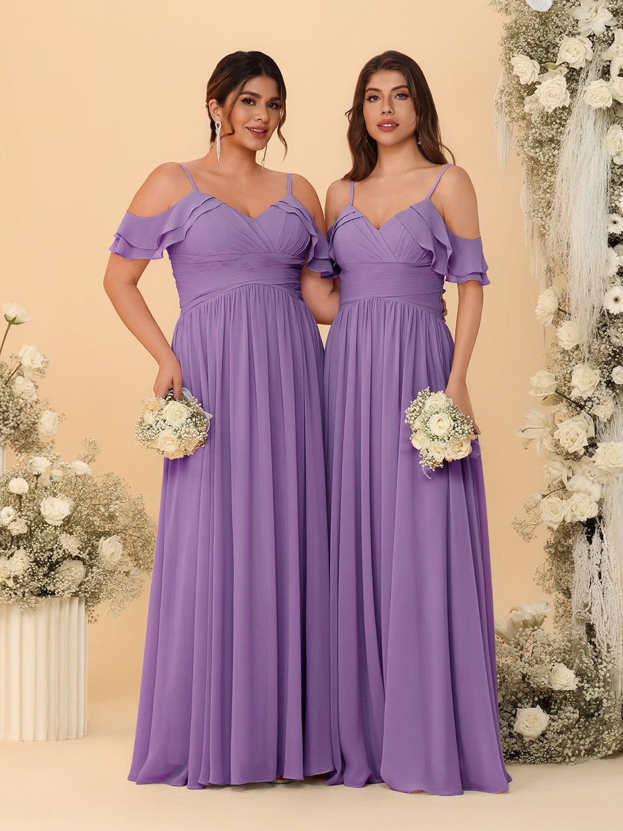 A-Line/Princess V-Neck Spaghetti Straps Chiffon Ruched Bridesmaid Dresses - 이미지 22