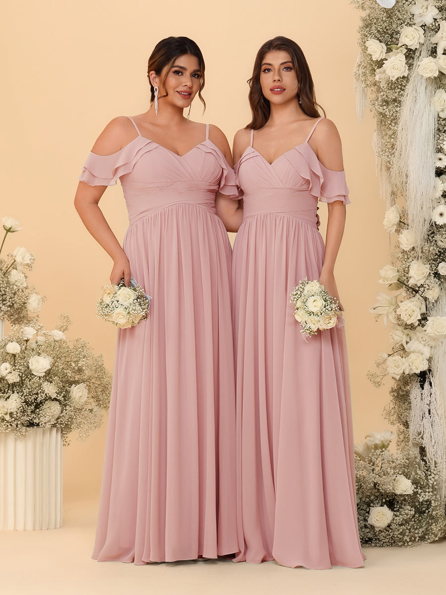 A-Line/Princess V-Neck Spaghetti Straps Chiffon Ruched Bridesmaid Dresses - 이미지 78