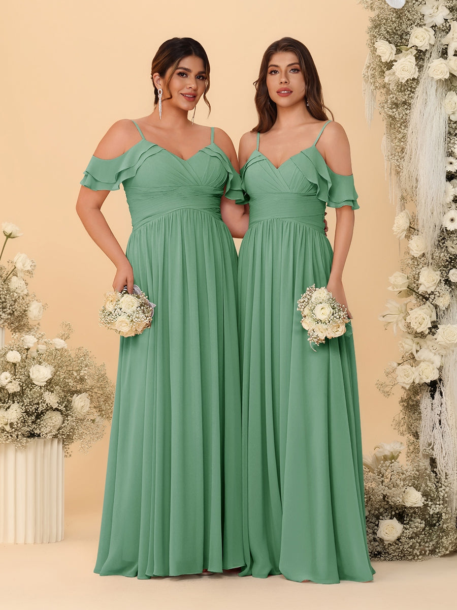 A-Line/Princess V-Neck Spaghetti Straps Chiffon Ruched Bridesmaid Dresses - 이미지 25