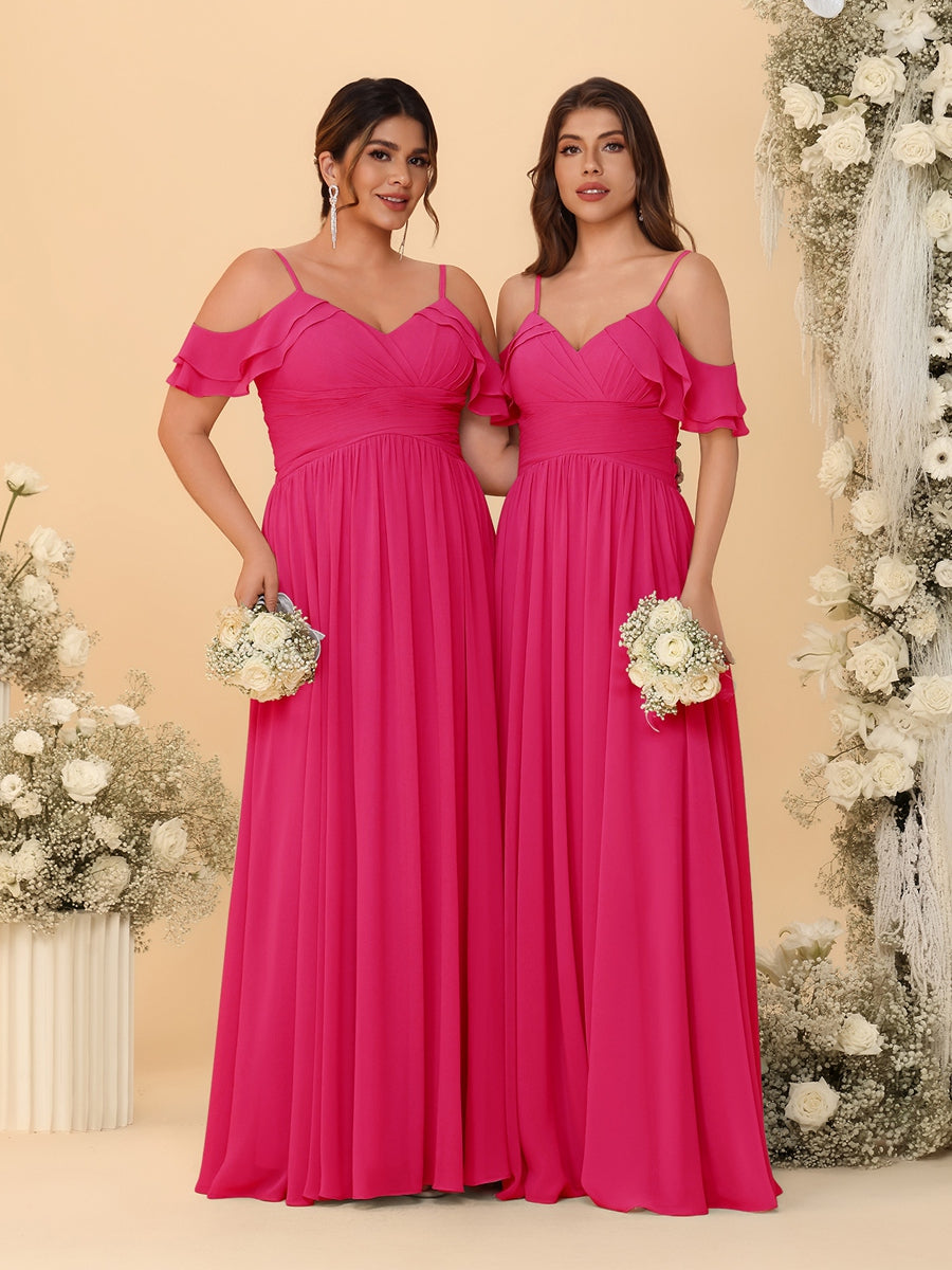 A-Line/Princess V-Neck Spaghetti Straps Chiffon Ruched Bridesmaid Dresses - 이미지 27