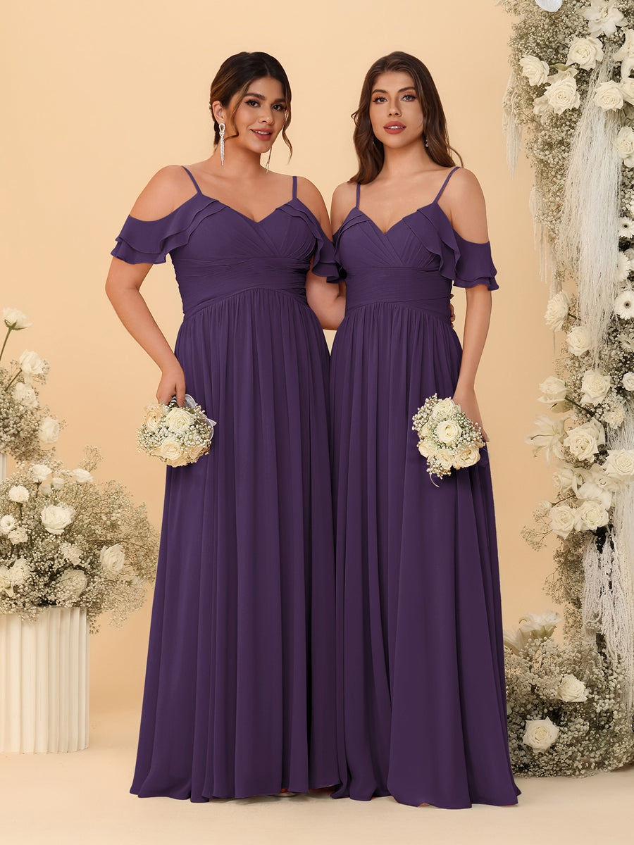 A-Line/Princess V-Neck Spaghetti Straps Chiffon Ruched Bridesmaid Dresses - 이미지 29