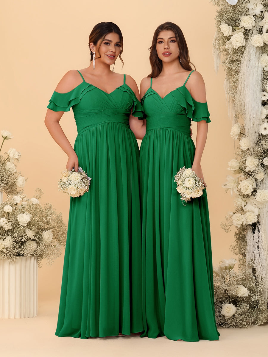 A-Line/Princess V-Neck Spaghetti Straps Chiffon Ruched Bridesmaid Dresses - 이미지 31