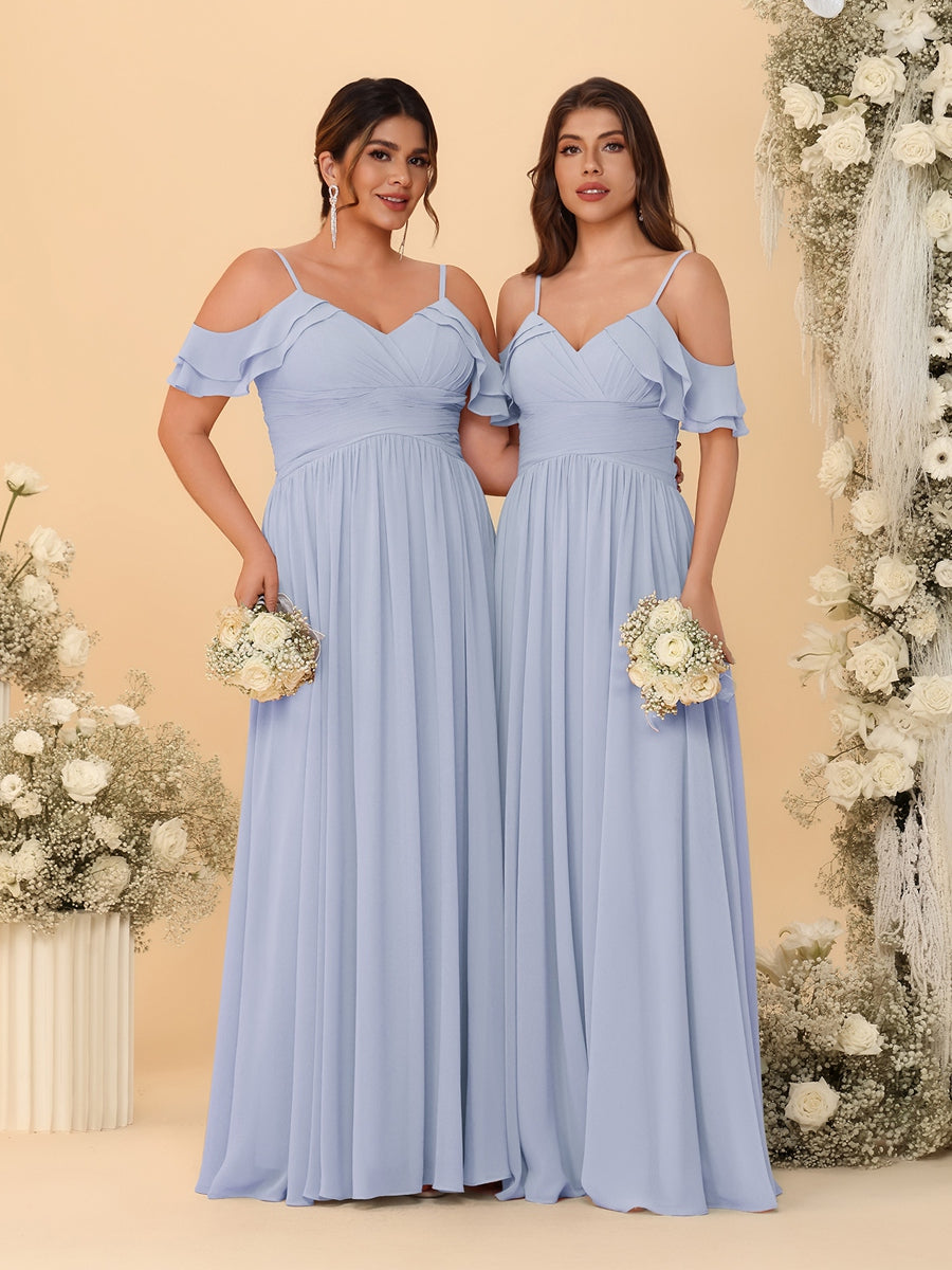 A-Line/Princess V-Neck Spaghetti Straps Chiffon Ruched Bridesmaid Dresses - 이미지 34