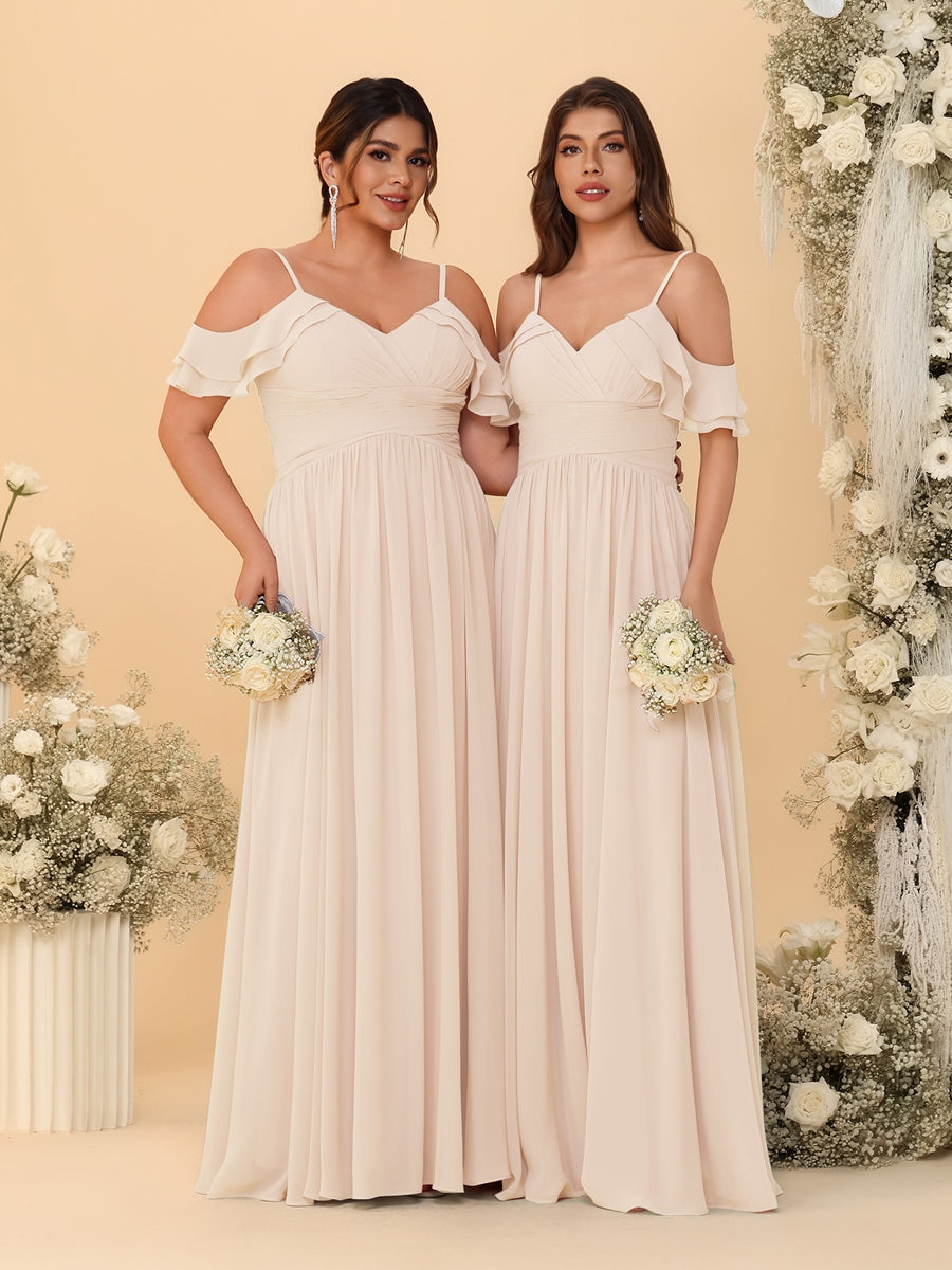 A-Line/Princess V-Neck Spaghetti Straps Chiffon Ruched Bridesmaid Dresses - 이미지 37