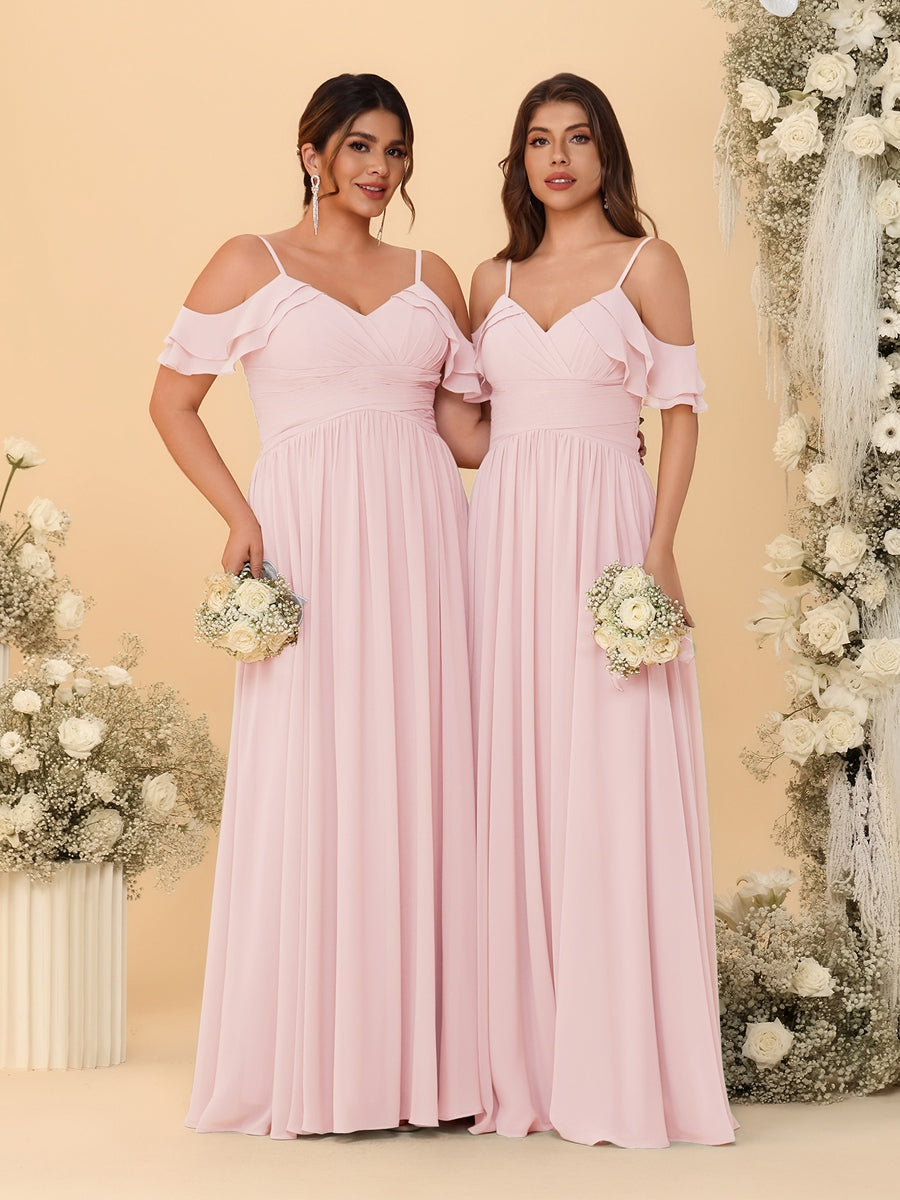 A-Line/Princess V-Neck Spaghetti Straps Chiffon Ruched Bridesmaid Dresses - 이미지 38
