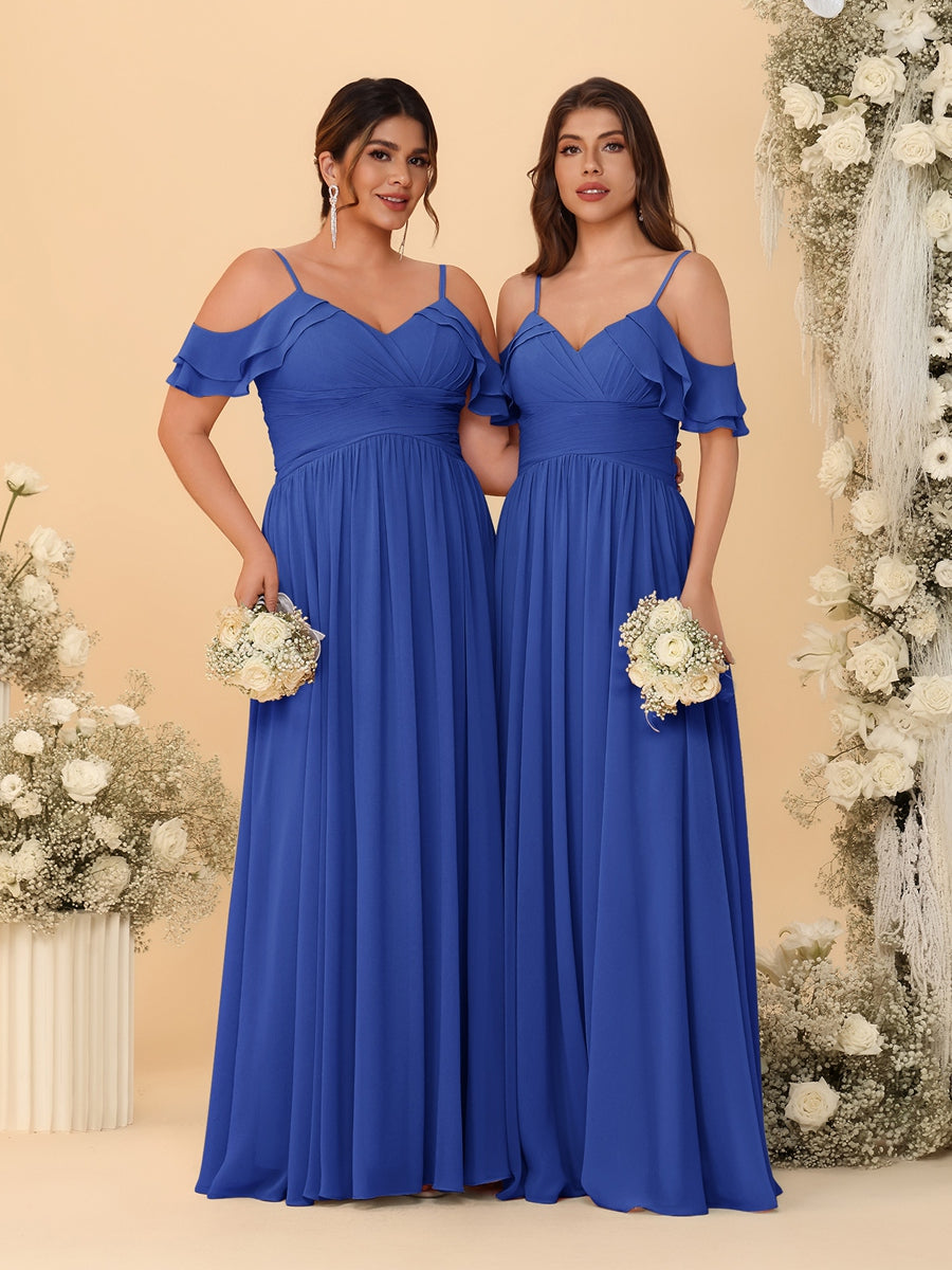 A-Line/Princess V-Neck Spaghetti Straps Chiffon Ruched Bridesmaid Dresses - 이미지 40
