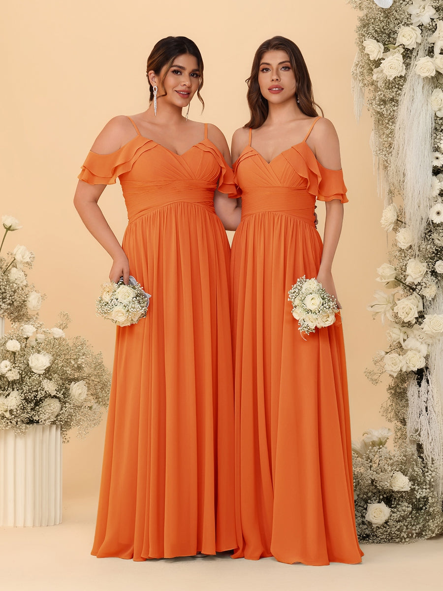 A-Line/Princess V-Neck Spaghetti Straps Chiffon Ruched Bridesmaid Dresses - 이미지 52
