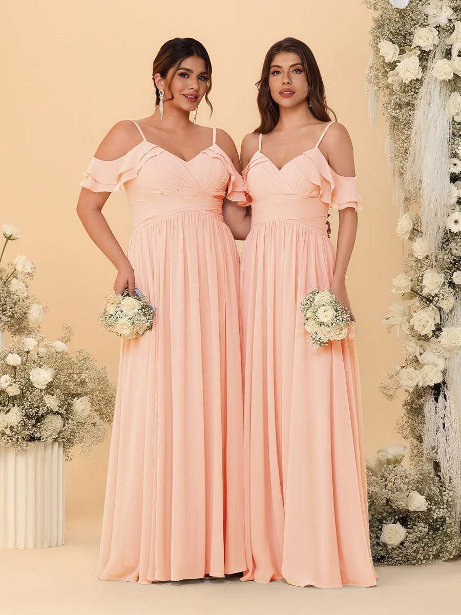 A-Line/Princess V-Neck Spaghetti Straps Chiffon Ruched Bridesmaid Dresses - 이미지 54