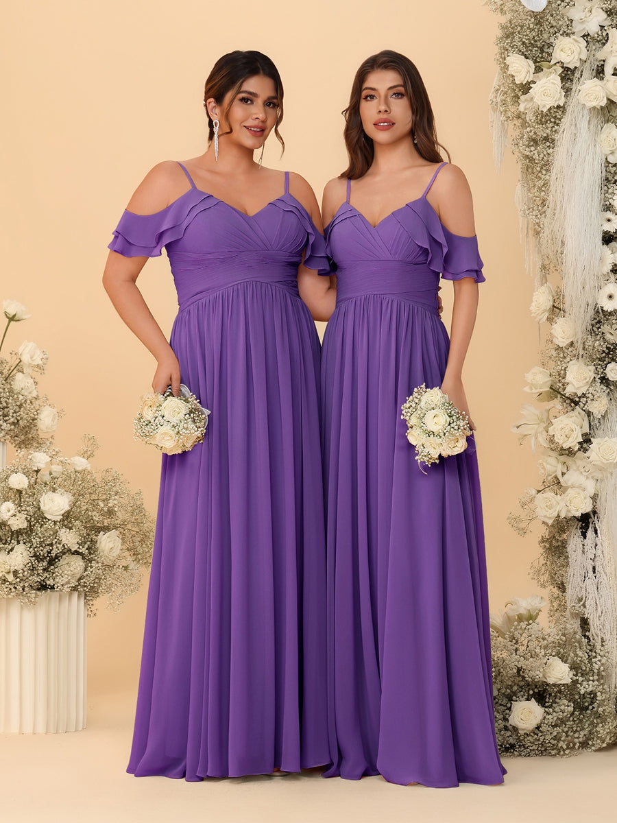A-Line/Princess V-Neck Spaghetti Straps Chiffon Ruched Bridesmaid Dresses - 이미지 59