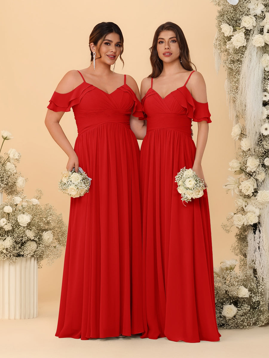A-Line/Princess V-Neck Spaghetti Straps Chiffon Ruched Bridesmaid Dresses - 이미지 60