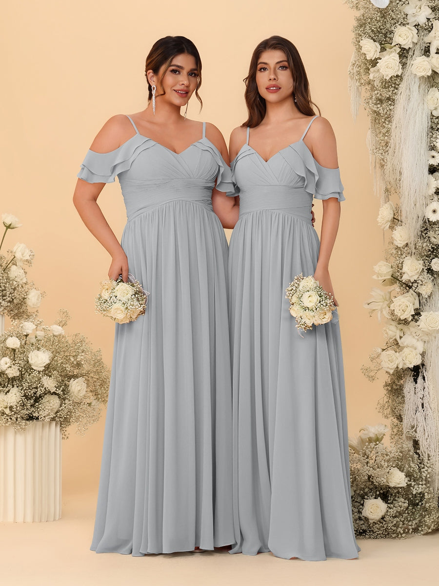 A-Line/Princess V-Neck Spaghetti Straps Chiffon Ruched Bridesmaid Dresses - 이미지 65