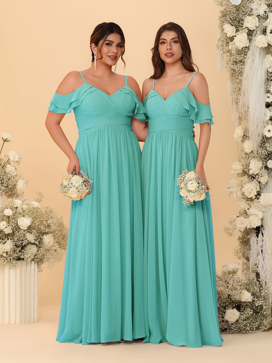 A-Line/Princess V-Neck Spaghetti Straps Chiffon Ruched Bridesmaid Dresses - 이미지 68