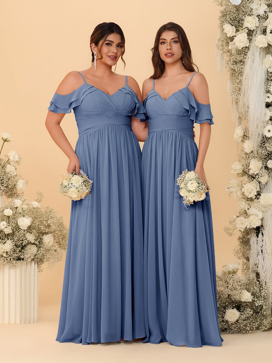 A-Line/Princess V-Neck Spaghetti Straps Chiffon Ruched Bridesmaid Dresses - 이미지 69