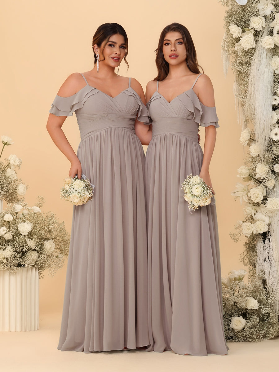 A-Line/Princess V-Neck Spaghetti Straps Chiffon Ruched Bridesmaid Dresses - 이미지 71
