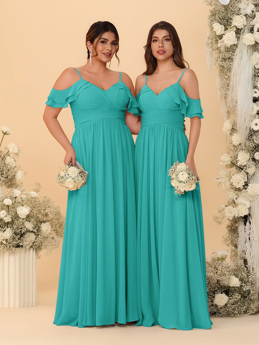 A-Line/Princess V-Neck Spaghetti Straps Chiffon Ruched Bridesmaid Dresses - 이미지 73