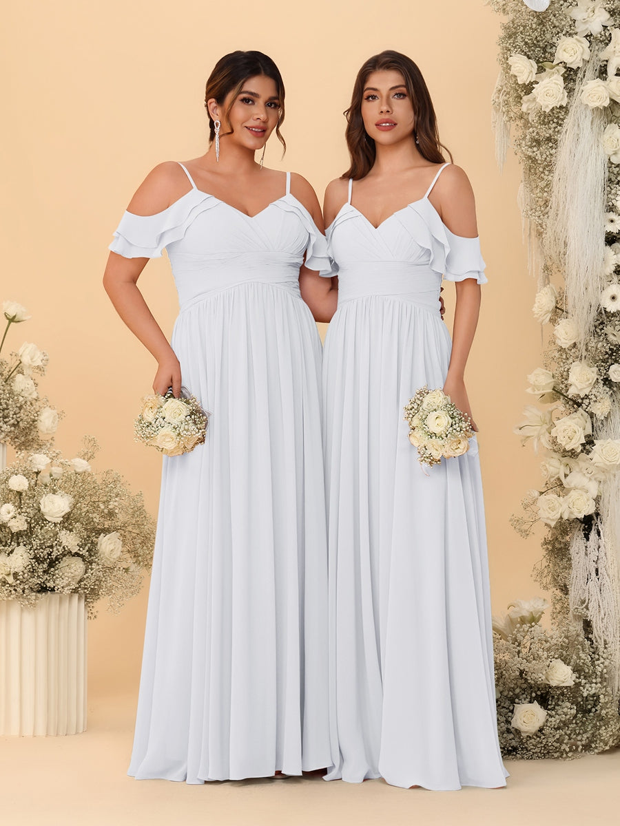 A-Line/Princess V-Neck Spaghetti Straps Chiffon Ruched Bridesmaid Dresses - 이미지 74