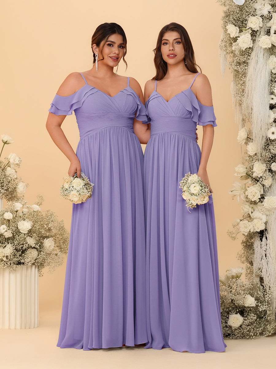 A-Line/Princess V-Neck Spaghetti Straps Chiffon Ruched Bridesmaid Dresses - 이미지 76