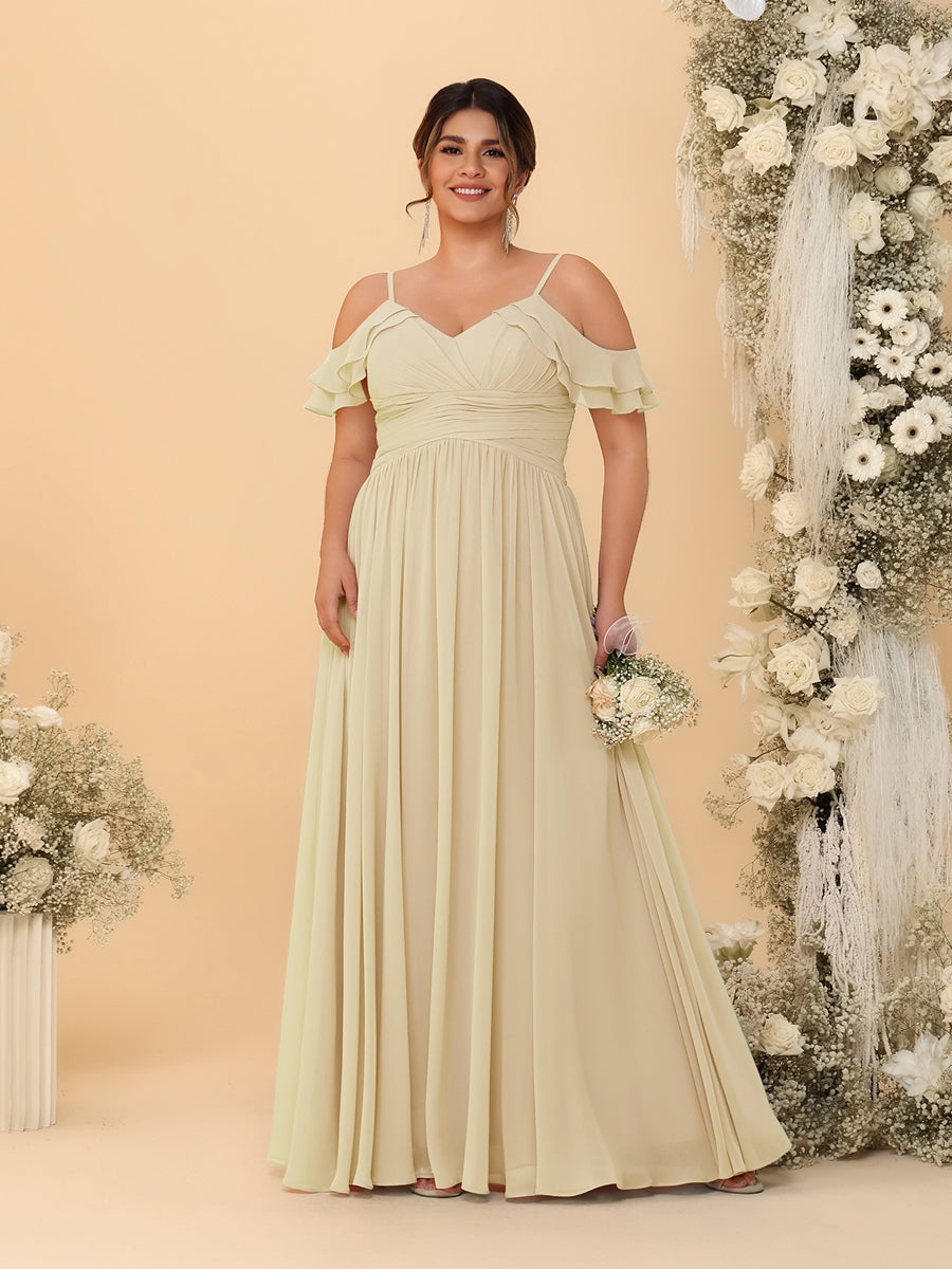 A-Line/Princess V-Neck Spaghetti Straps Chiffon Ruched Plus Size Bridesmaid Dresses - Image 12
