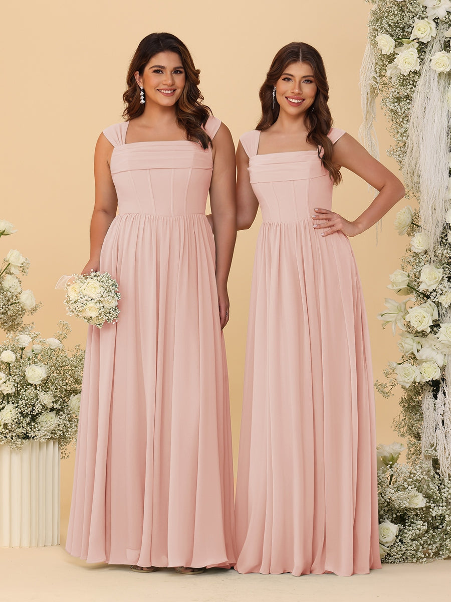 Chiffon A-Line/Princess Square Neck Sleeveless Bridesmaid Dresses with Pleats - Image 9