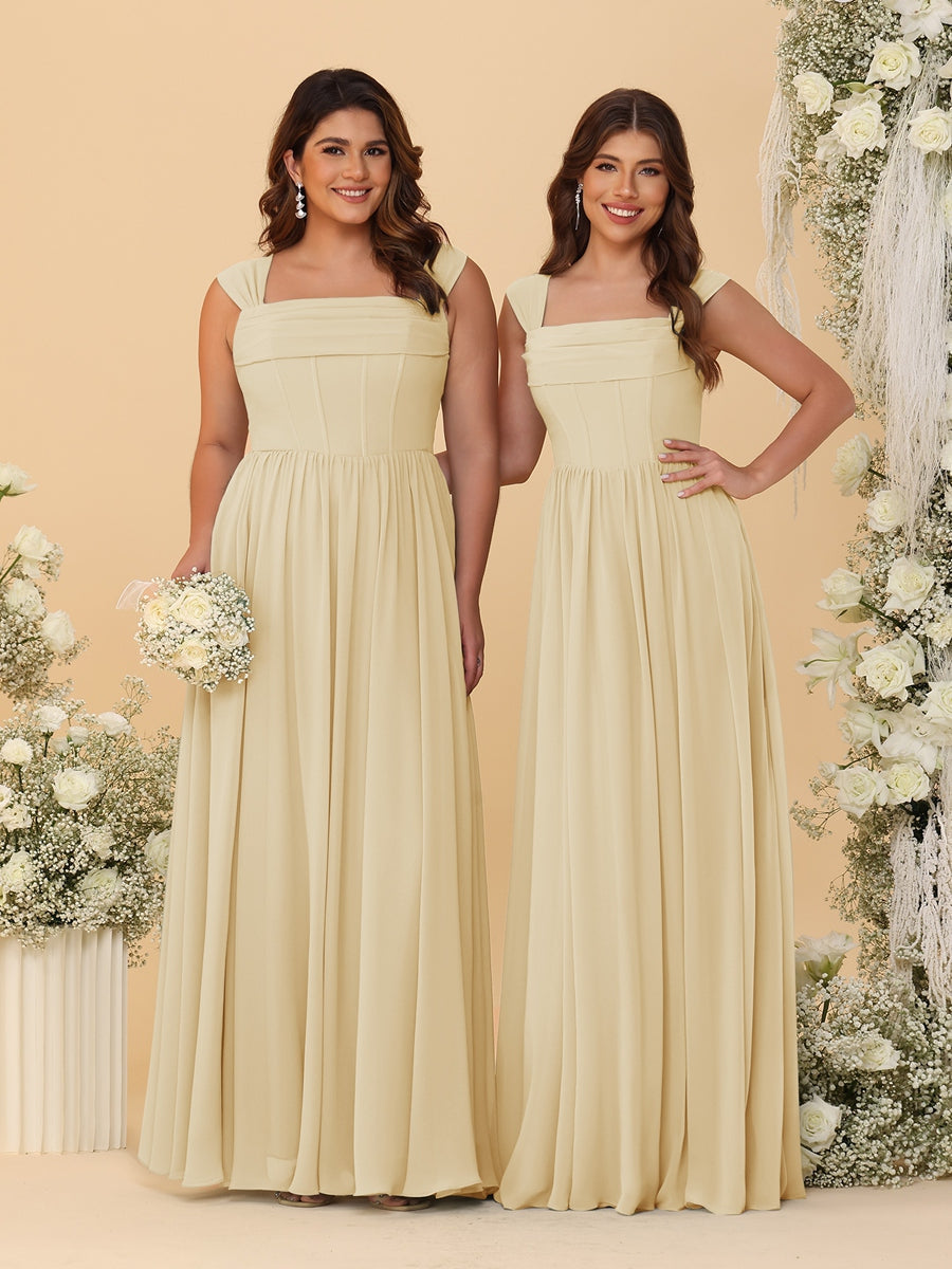 Chiffon A-Line/Princess Square Neck Sleeveless Bridesmaid Dresses with Pleats - Image 14