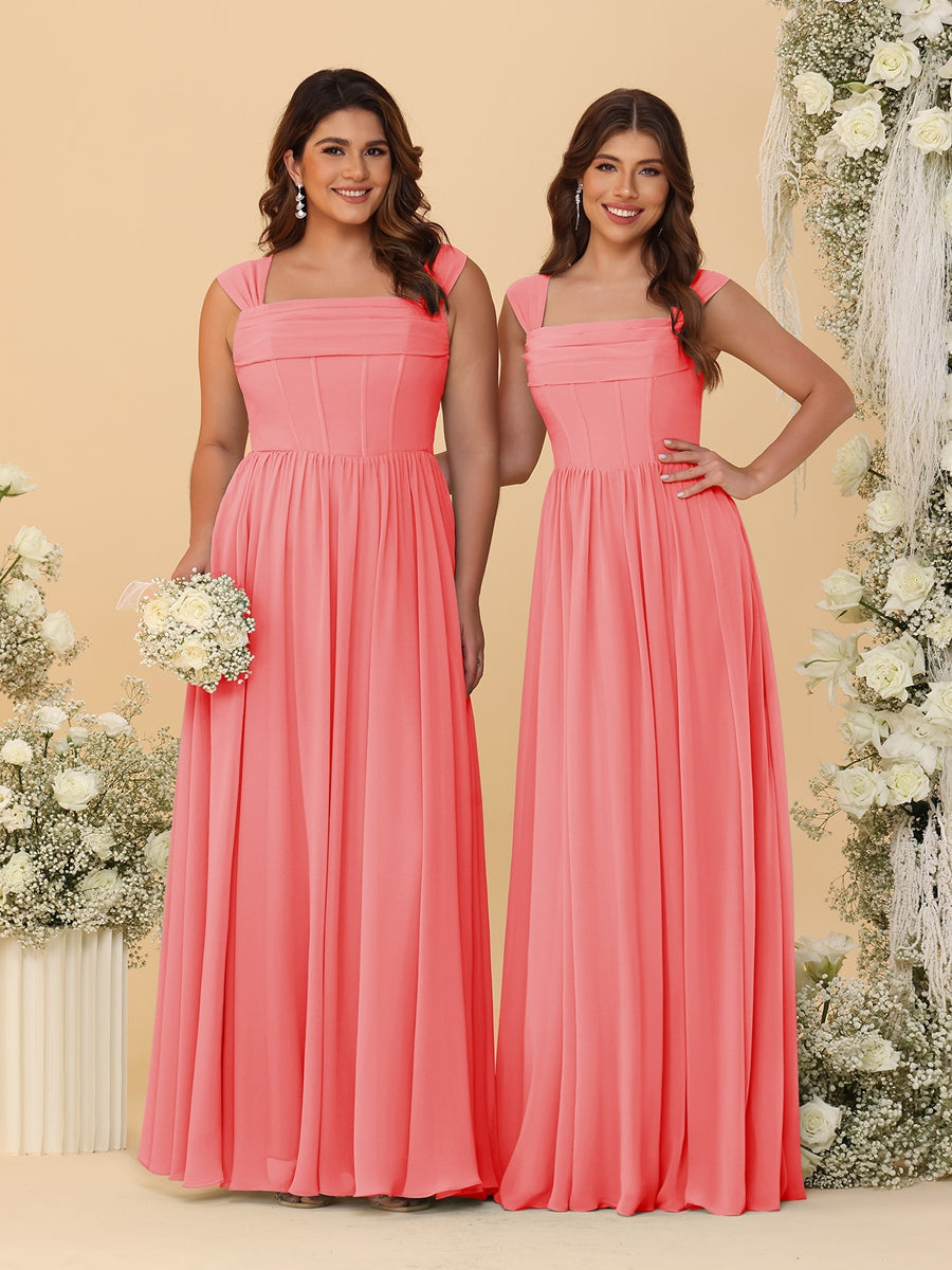 Chiffon A-Line/Princess Square Neck Sleeveless Bridesmaid Dresses with Pleats - Image 15