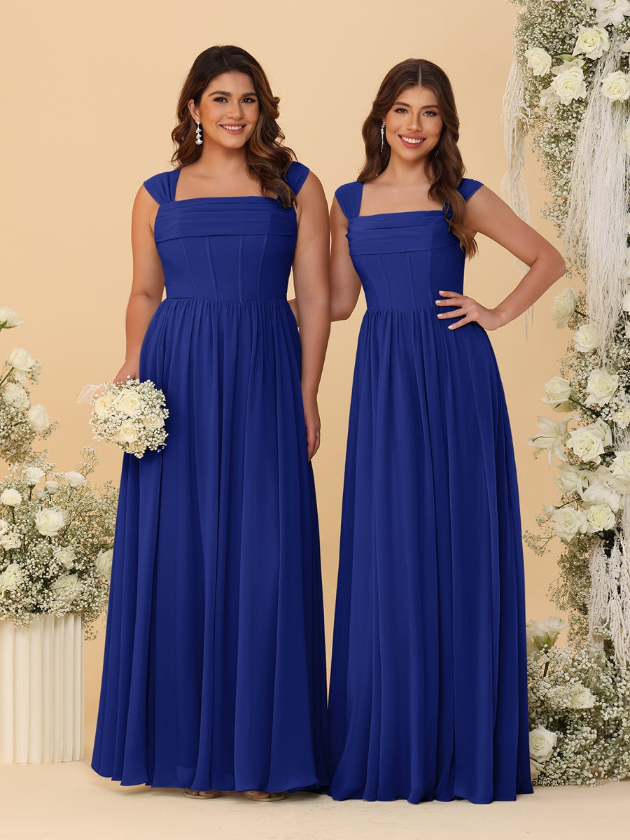 Chiffon A-Line/Princess Square Neck Sleeveless Bridesmaid Dresses with Pleats - Image 17