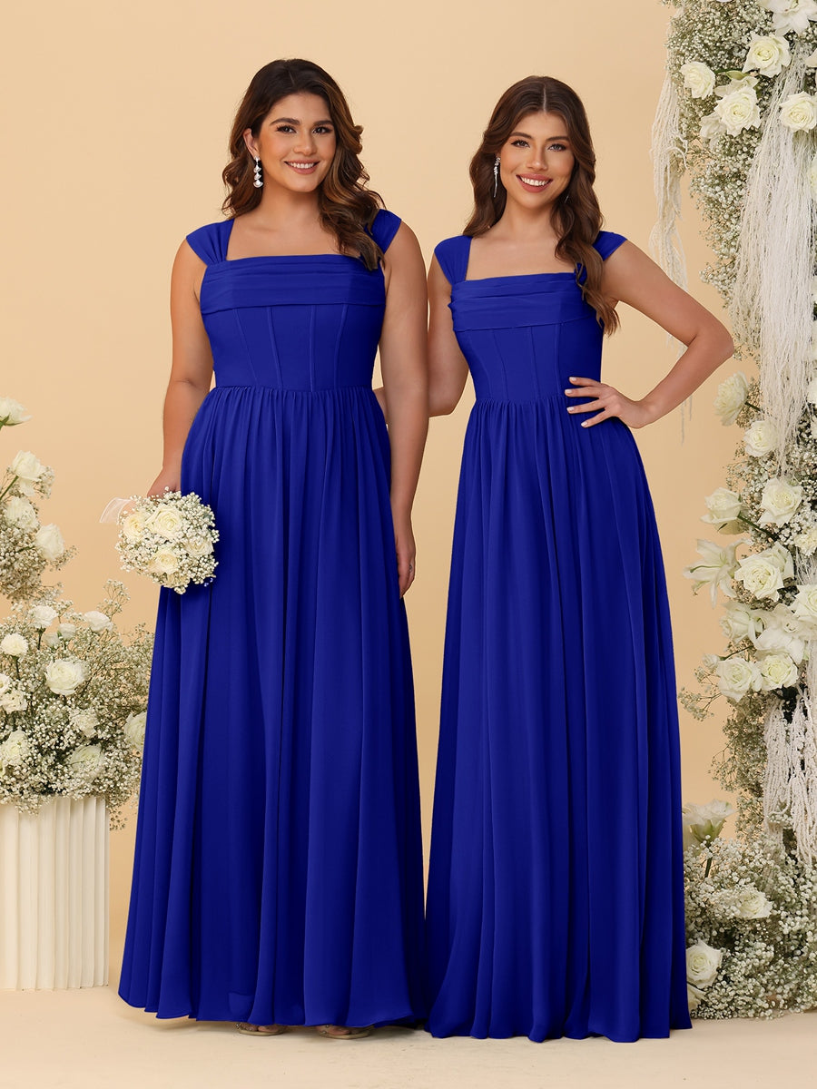 Chiffon A-Line/Princess Square Neck Sleeveless Bridesmaid Dresses with Pleats - Image 60