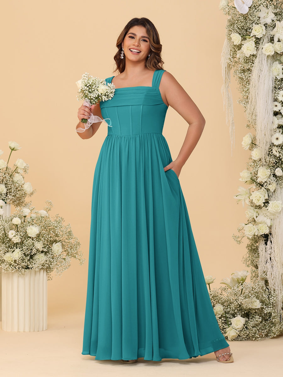 Chiffon A-Line/Princess Square Neck Sleeveless Plus Size Bridesmaid Dresses with Pleats - Image 6