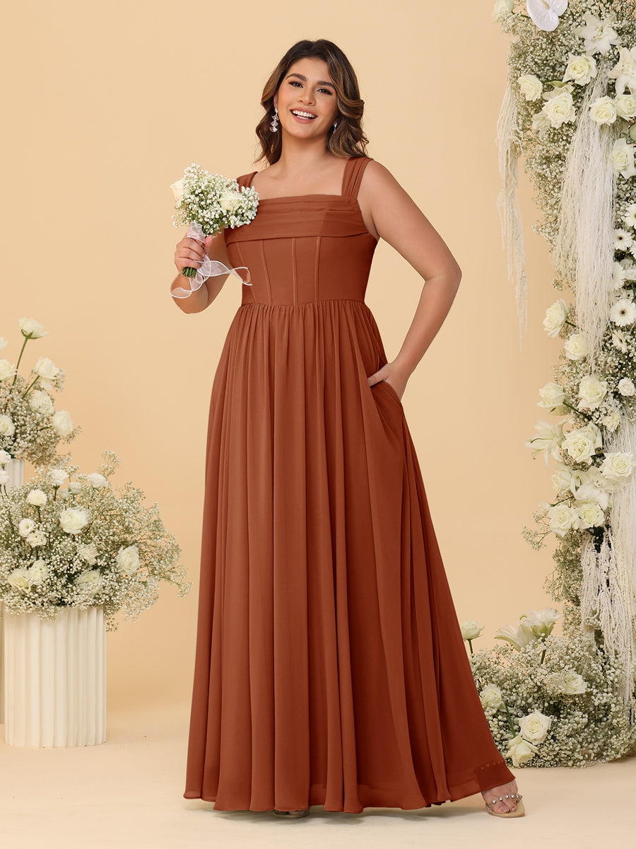 Chiffon A-Line/Princess Square Neck Sleeveless Plus Size Bridesmaid Dresses with Pleats - Image 11