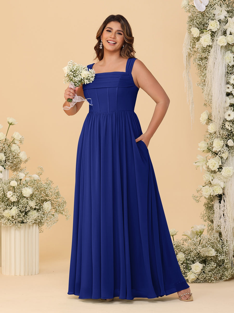 Chiffon A-Line/Princess Square Neck Sleeveless Plus Size Bridesmaid Dresses with Pleats - Image 16