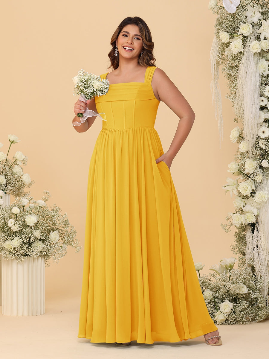 Chiffon A-Line/Princess Square Neck Sleeveless Plus Size Bridesmaid Dresses with Pleats - Image 26