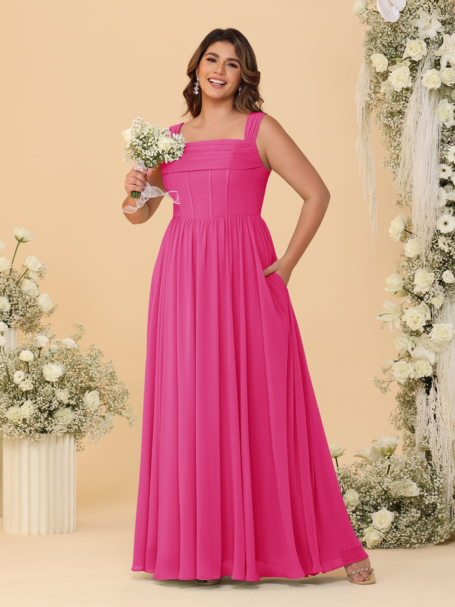 Chiffon A-Line/Princess Square Neck Sleeveless Plus Size Bridesmaid Dresses with Pleats - Image 30