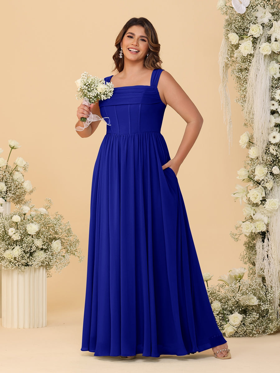 Chiffon A-Line/Princess Square Neck Sleeveless Plus Size Bridesmaid Dresses with Pleats - Image 59