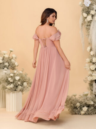Chiffon A-Line/Princess Off-the-Shoulder Short Sleeves Plus Size Bridesmaid Dresses with Side Slit