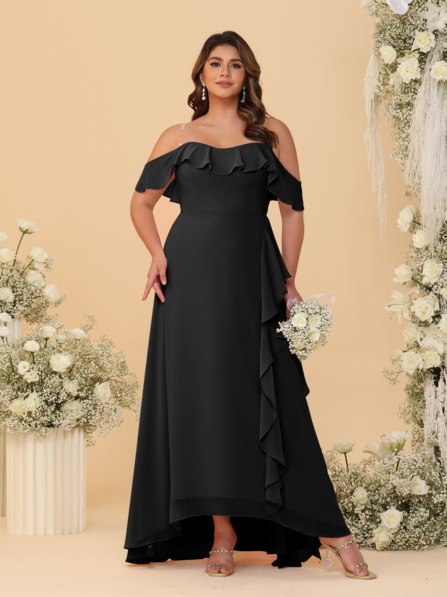 A-Line/Princess Off-the-Shoulder Plus Size Bridesmaid Dresses with Ruffles - 이미지 6