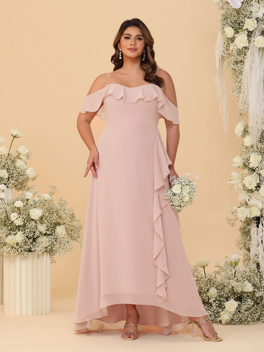 A-Line/Princess Off-the-Shoulder Plus Size Bridesmaid Dresses with Ruffles - 이미지 7