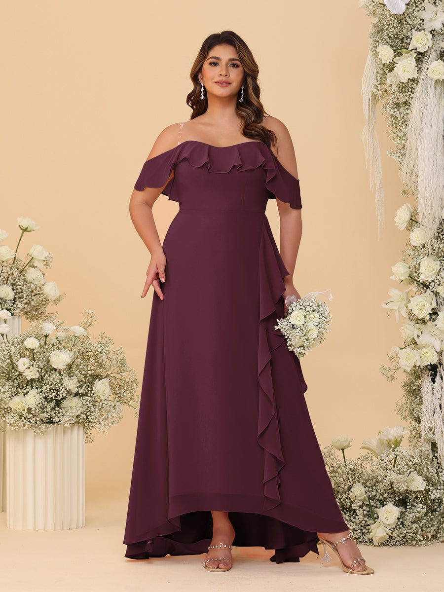 A-Line/Princess Off-the-Shoulder Plus Size Bridesmaid Dresses with Ruffles - 이미지 9