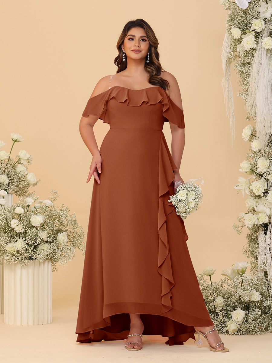 A-Line/Princess Off-the-Shoulder Plus Size Bridesmaid Dresses with Ruffles - 이미지 10
