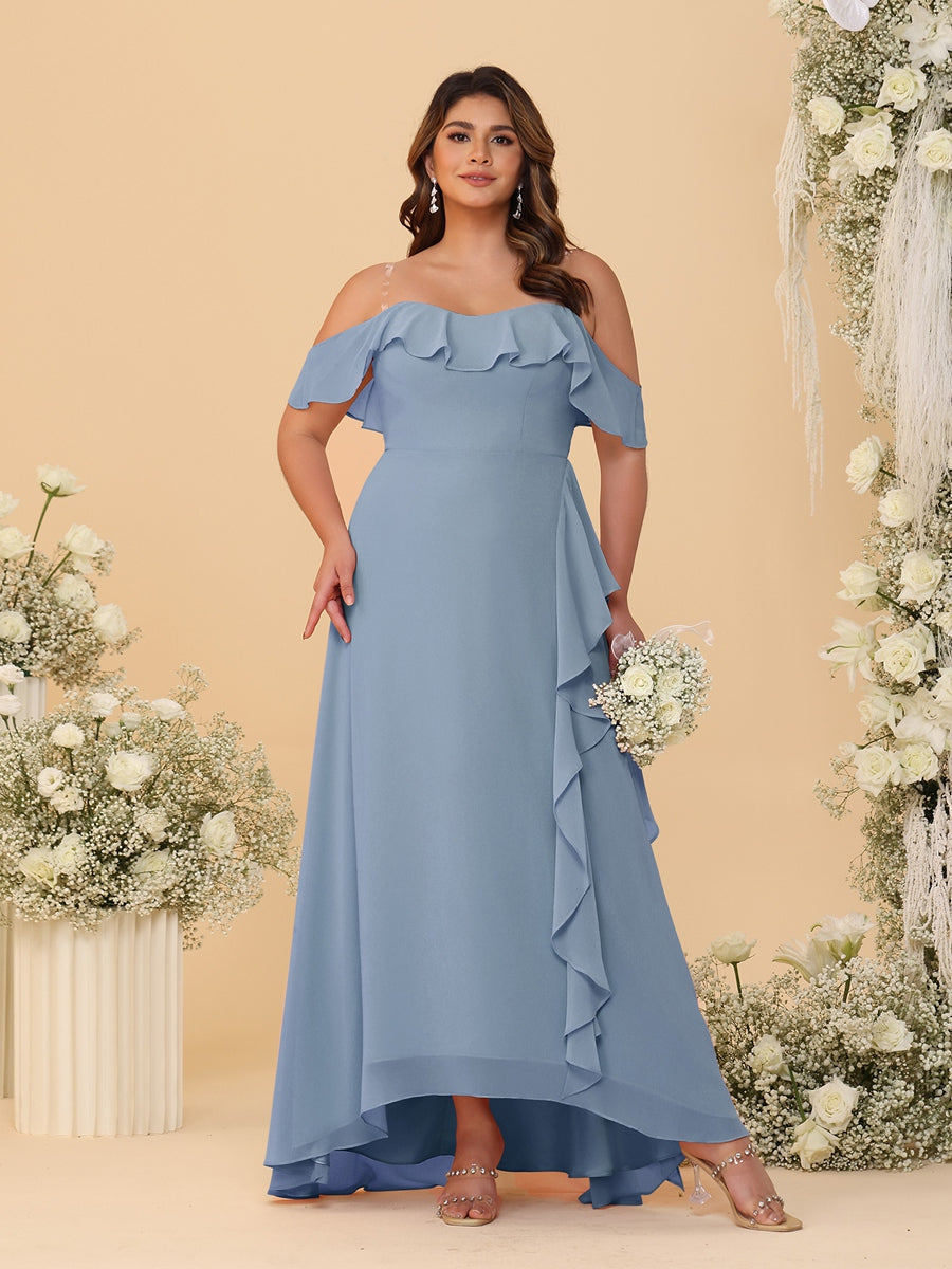 A-Line/Princess Off-the-Shoulder Plus Size Bridesmaid Dresses with Ruffles - 이미지 16