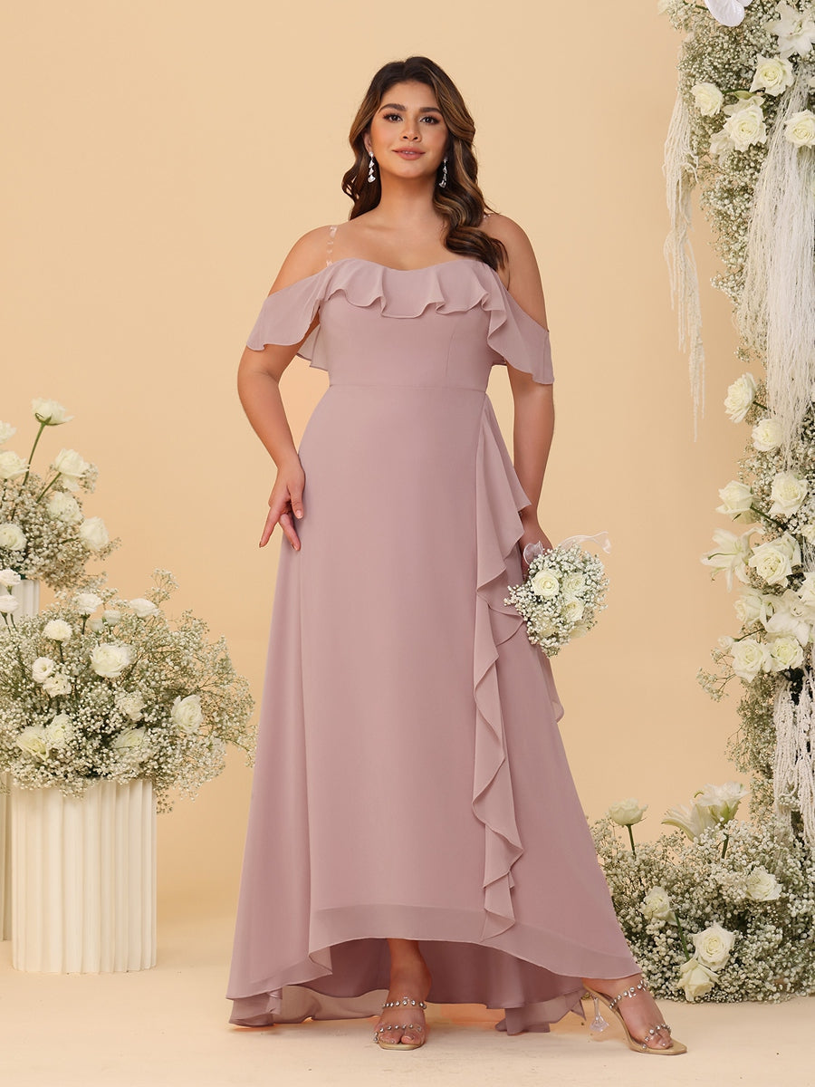 A-Line/Princess Off-the-Shoulder Plus Size Bridesmaid Dresses with Ruffles - 이미지 17