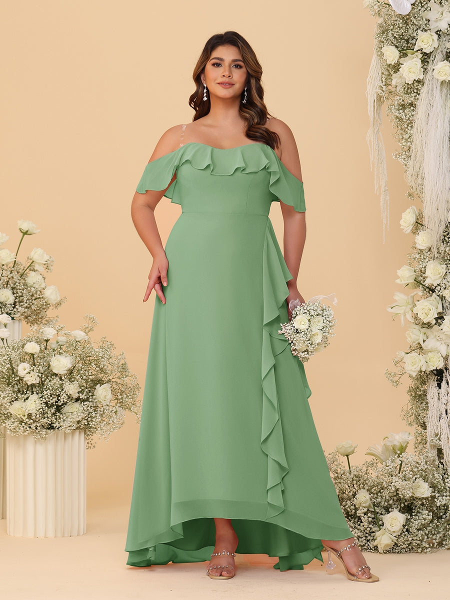 A-Line/Princess Off-the-Shoulder Plus Size Bridesmaid Dresses with Ruffles - 이미지 19