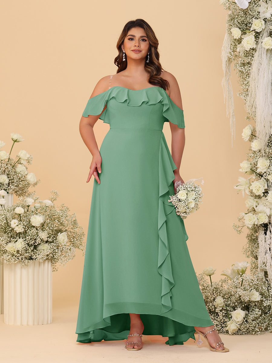 A-Line/Princess Off-the-Shoulder Plus Size Bridesmaid Dresses with Ruffles - 이미지 21