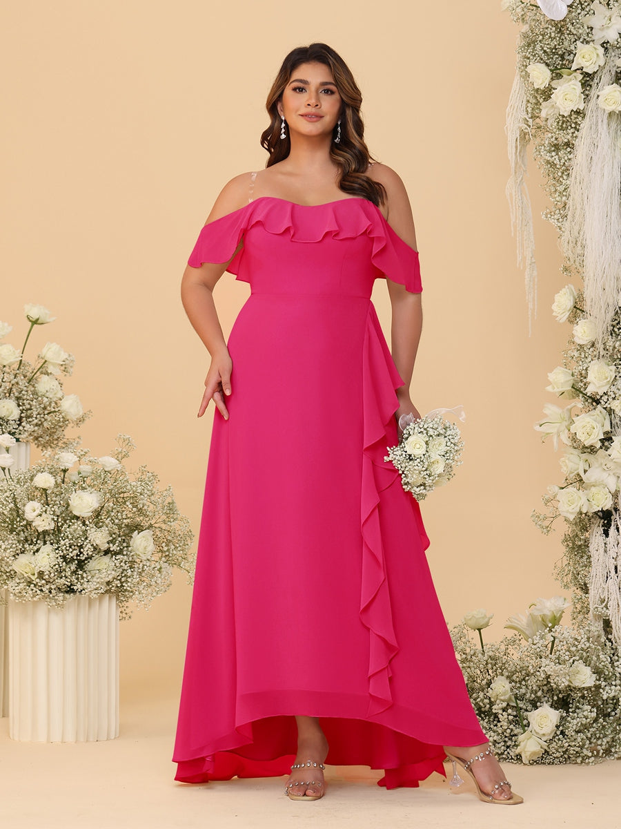 A-Line/Princess Off-the-Shoulder Plus Size Bridesmaid Dresses with Ruffles - 이미지 23