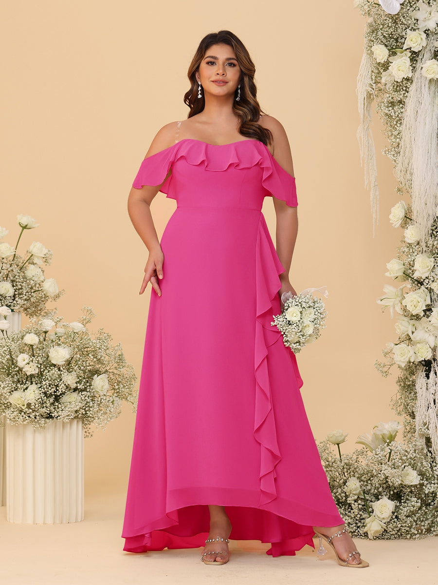 A-Line/Princess Off-the-Shoulder Plus Size Bridesmaid Dresses with Ruffles - 이미지 28