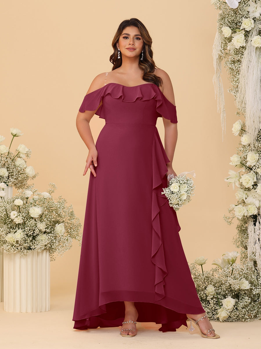 A-Line/Princess Off-the-Shoulder Plus Size Bridesmaid Dresses with Ruffles - 이미지 32