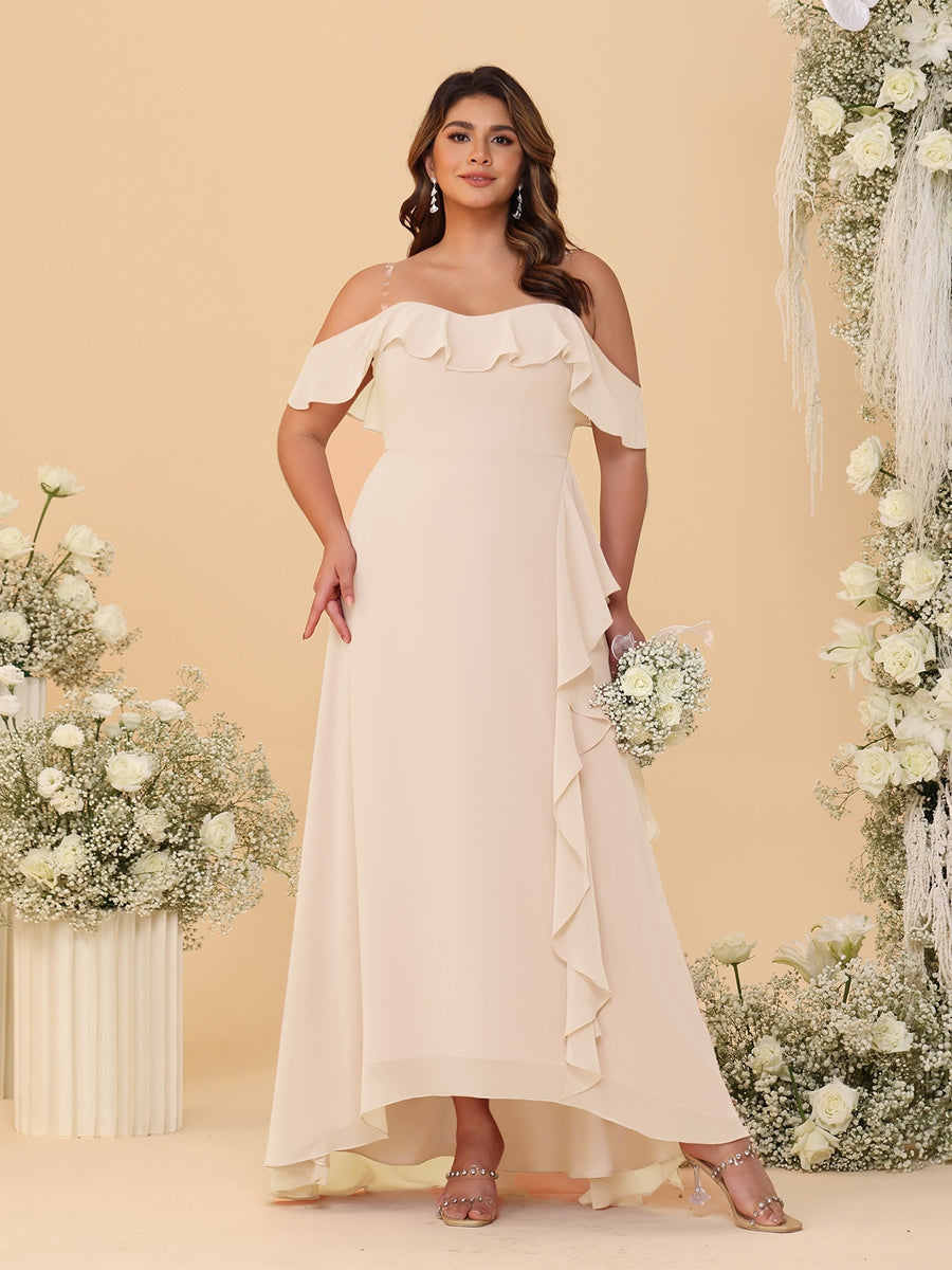 A-Line/Princess Off-the-Shoulder Plus Size Bridesmaid Dresses with Ruffles - 이미지 33